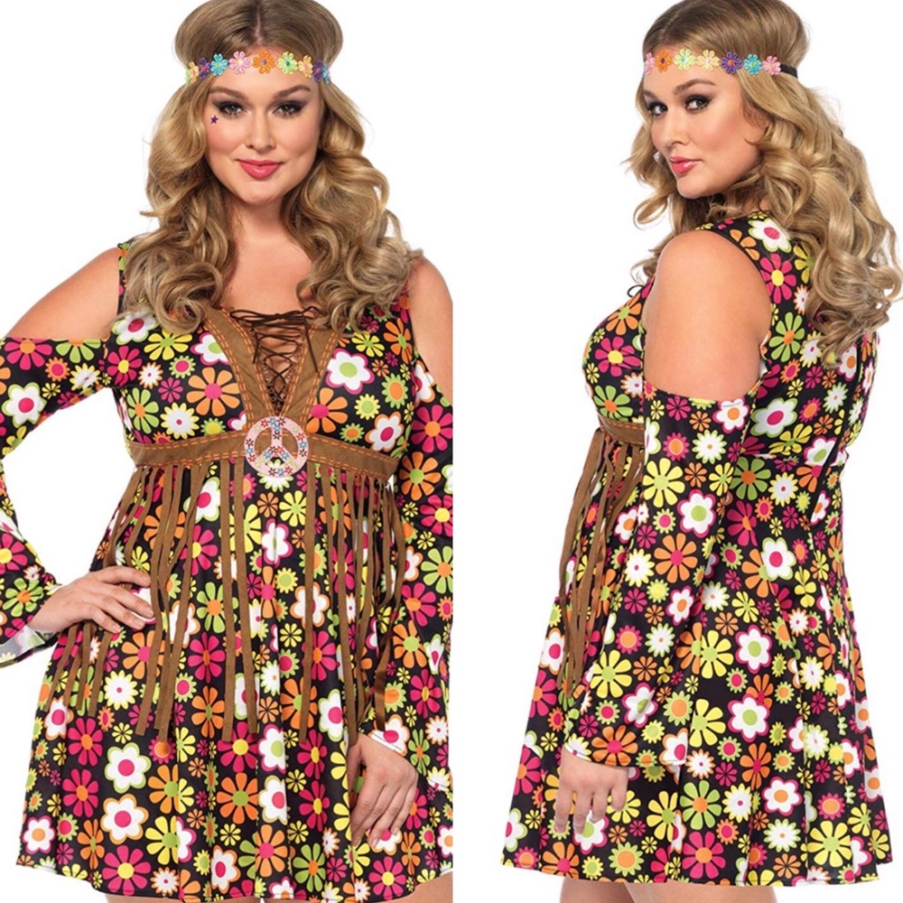 - ✨Hippie PLUS SIZE boho 60’s 70’s costume dress set